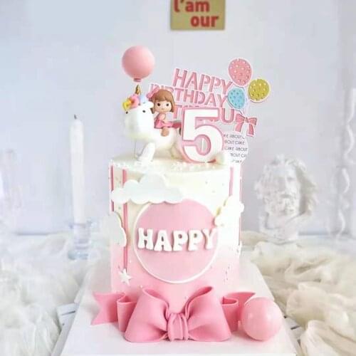 Clouds Rainbow balloon Unicorn Girl Straw Cake Topper for Happy Birthday Party Decor Baking Supplies Baby Shower Dessert Gifts