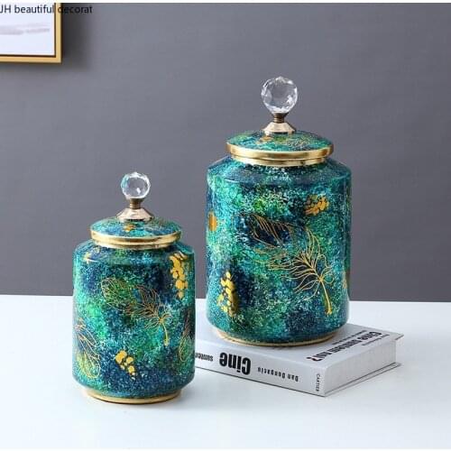 Nordic Light Luxury Ceramic Ornaments Storage Tank Decoration Simple Household Storage Box Living Room Decoration Accessories