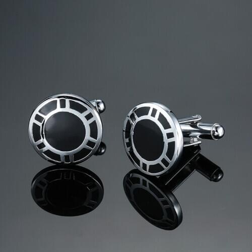 Luxury Silvery Black Enamel Round Cufflinks For Mens Women High Quality Classic Style Business Shirt Cuff Button