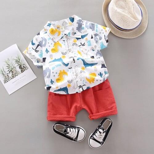 Summer Toddler Infant Kids Baby Boys Clothes Gentleman Cartoon Printed Short Sleeve Shirt Tops+Shorts Outfits Set 1-4Years#p4