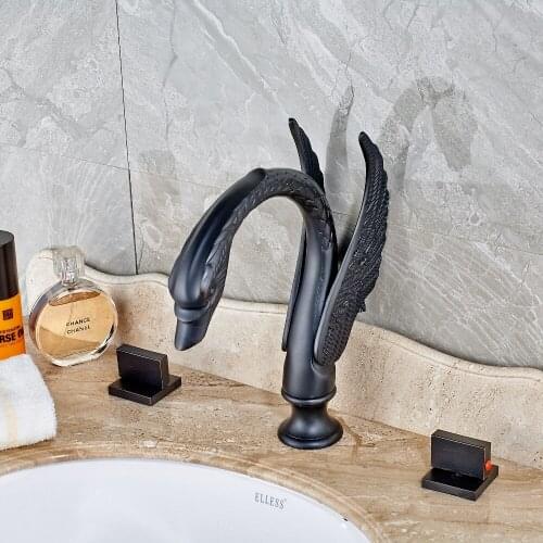 Luxury Wholesale and Retail Waterfall Spout Swan Oil Rubbed Bronze Bathroom Faucet Mixer Tap Three Holes And Dual Handles