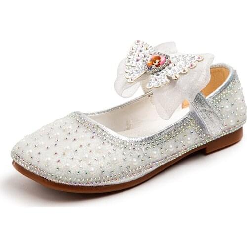Girls Princess Shoes Summer Autumn 2021 New Anti-kick Flats Fashion Kids Crystal Shoes Sweet Bow-knot Pearl Sequined 26-36 Hot