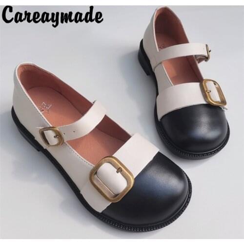 Careaymade-Genuine leather breathable womens shoes,Mixed colors matching,pure handmade cowhide original uniform single shoes