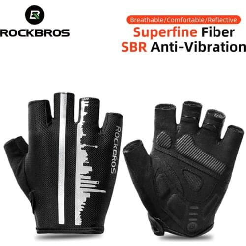 ROCKBROS Cycling Bicycle Half Finger Gloves Anti-slip Breathable Bicycle Gloves Men Women Anti-sweat Reflective Bike Gloves