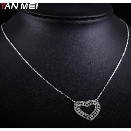 YANMEI Crystal Hearts Pendant Necklaces For Women Cublic Zircon Link Collier Collar Elegant Necklace YMD1321