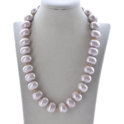 P7573 21" 20mm Lavender Egg Southe Sea Shell Pearl Necklace