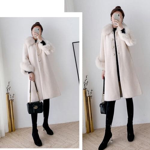 2021 Winter New Women Jacket Fur Collar Warm Ladies Pocket Wool Blend Single-Breasted Coat Autumn Long Female Portable Outwear