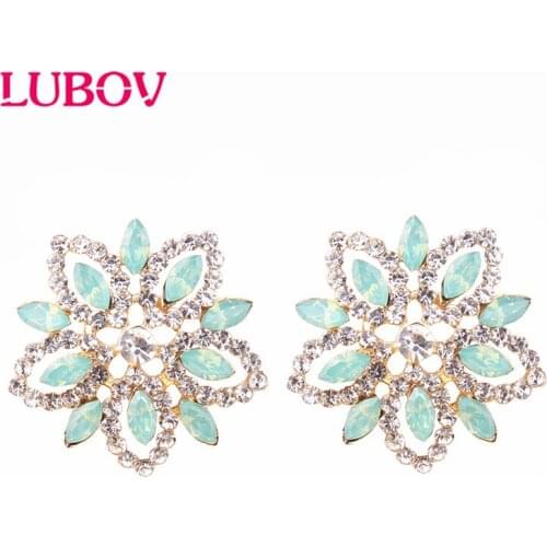 LUBOV 2019 NEW Korea Exaggerate Big Flower Earrings Golden Crystal Opal Stud Earrings Women Friendly Christmas Gifts for Girls