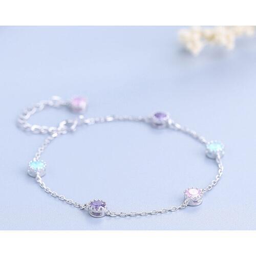 925 Sterling Silver Bracelet AAA Crystal Color Bracelet Woman Charm Jewelry