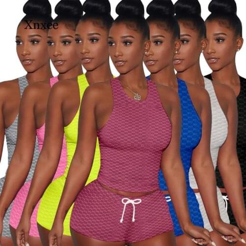 Yoga Women Summer Two-Piece Suit Clothes Crop Top Pants Kit Women Solid Women Vest Shorts Gym Leggings Sports Set 2021 Outfits