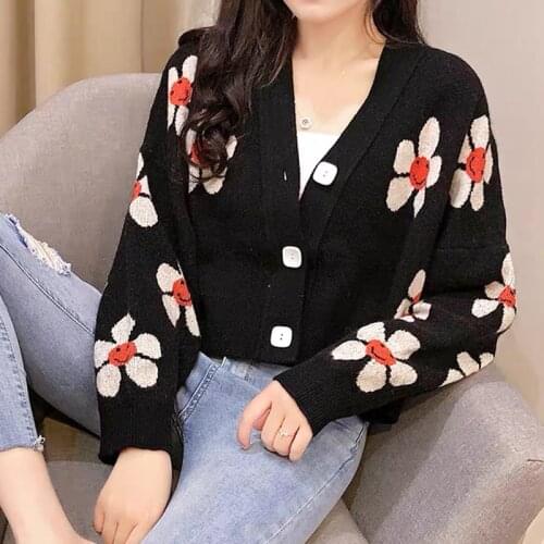 Flectit Womens Cardigan Cozy Long Sleeve V-Neck Button Up Sweater Warm Jacquard Knit Tops Fall Winter Outfit