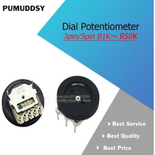 10PCS Double Gear Tuning Potentiometer B102 B103 B203 B503 B1K B10K B20K B50K 3Pin 5Pin 16*2mm Dial Potentiometer