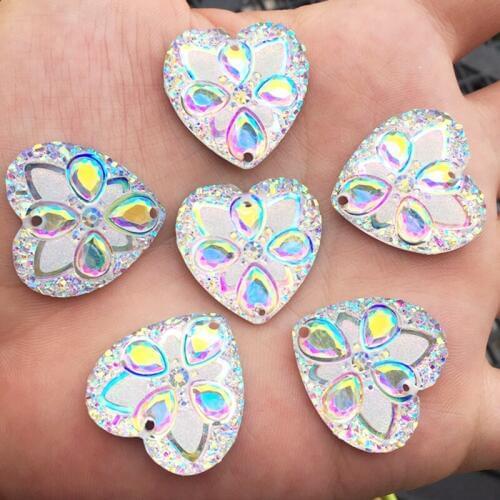 12Pcs 25mm Heart Shape AB Resin Rhinestones applique stones and crystal Gems Flatback For Costume Button Crafts