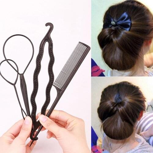 4pcs fashion salon womens girl ponytail styling plastic ring set ponytail hair braid accessories styling tools