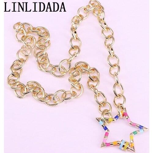 5Pcs five-pointed star Lock Necklace Rainbow Enamel Carabiner Lock Necklace Lock Charm Clasp Necklace Popular Jewelry