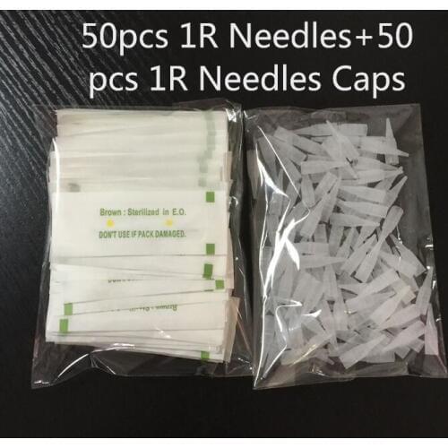 50Pcs 1R Needles And 50Pcs 1R Needles Caps For Permanent Makeup Good Quality Traditional Tattoo Needles For Eyebrow Lips