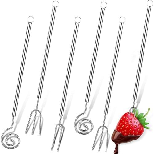 6 Pcs Chocolate Dipping Fork Set 8.3 Inch Stainless Steel Fondue Forks DIY Candy Melts Baking Supplies Decorating Tool