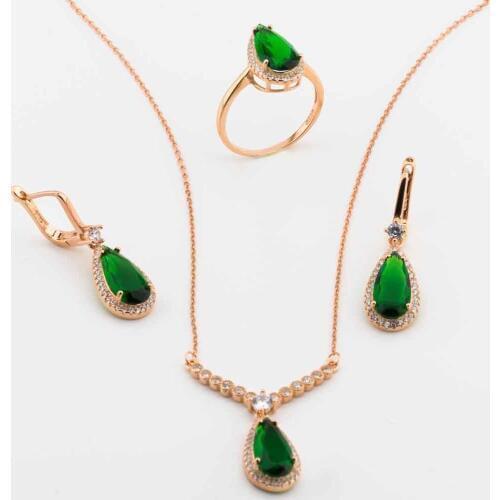 925 Sterling Silver and Green Zircon Stones Drop Model Set