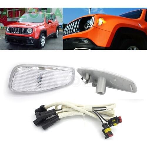 1 Pair Side Marker Turn Signal Lights Cover Lamp with Wiring Harness For Jeep Renegade 2015 2016 2017 Clear Warning Light