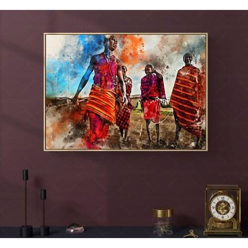 Watercolor African Art Maasai Tribe Dancing Canvas Painting Posters and Prints Abstract Wall Art Pictures for Living Room Decor