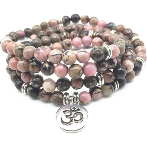 Beadztalk 75cm long Natural Rhodonite 6mm Stones Beads Mala Women Bracelet Yoga Bangle Necklace Hot sale Jewelry Girl Gift