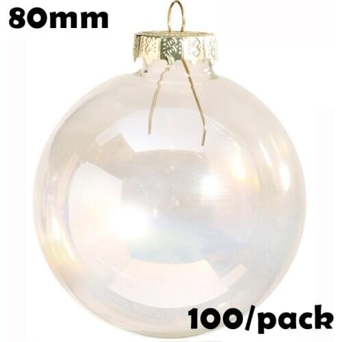 Free Shipping DIY Paintable Christmas Decoration Ornament 80mm Glass Iridescent/Rainbow Sphere Ball, 100/Pack