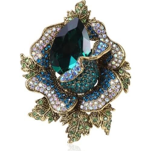 10pcs/lot Large Rhinestone Flower Brooches For Women Vintage Gold Design Fashion Jewelry Wedding Broches Pins Gift