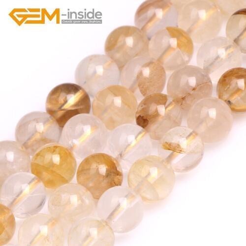 10MM 12MM Yellow Leaf Rutilated Quartzs Beads Natural Stone Beads Loose Beads For Bracelet Making Strand 15 inches Wholesale