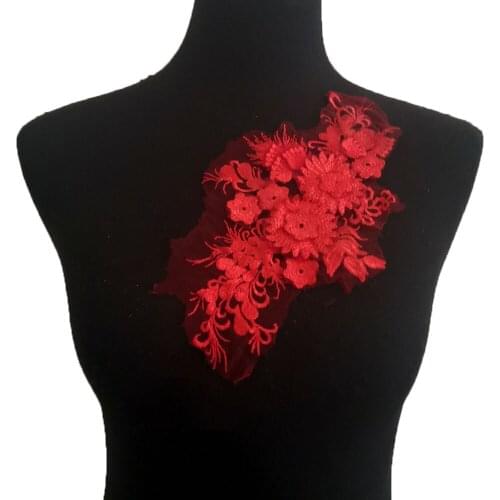 Decorative colorful lace applique fabric embroidery ladies DIY clothing craft supplies material accessories 1 piece for sale