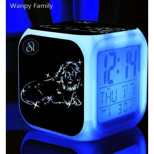 Twelve Constellations Leo Alarm Clock 7 Color LED Glowing Digital Clock For Kids room Multifunction Electronic Alarm Clock