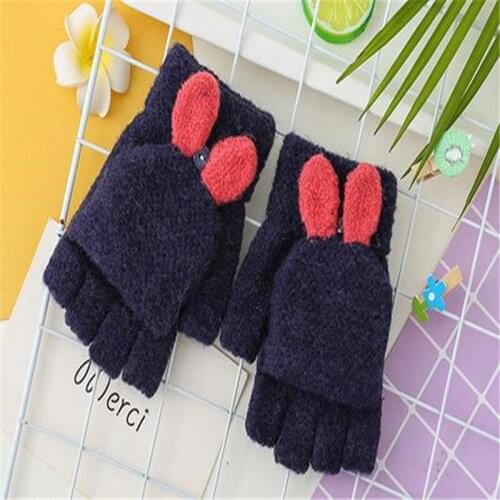 Ms winter jacquard rabbit ear cover half gloves students knitting cycling warm gloves office to write with ST-152