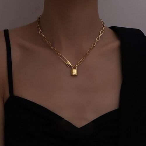 Gothic Padlock Necklace Stainless Steel Chain Collares Old English Letters Lock Pendant Necklaces Christmas Gifts Titanium Steel