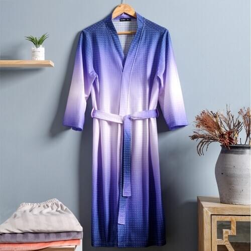 Gradient Men Waffle Robe Soft Kimono Gown Sleepwear Loose Bathrobe Gown Male Casual Nightwear Oversize Home Clothes