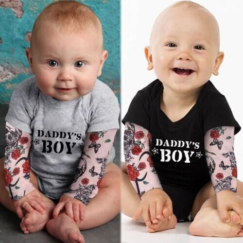 Fake Tattoo Newborn Baby Romper Infant Baby Boy Tattoo Printed Long Sleeve Patchwork Romper Bodysuit 2020 New Summer Clothes#20