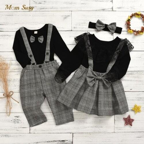 Baby Girl Boy Clothes Set Long Sleeve Tshirt+Suspender Dress/Pant 2PCS Child Strap Clothing Set Outfit Baby Clothes Suit 1-7Y