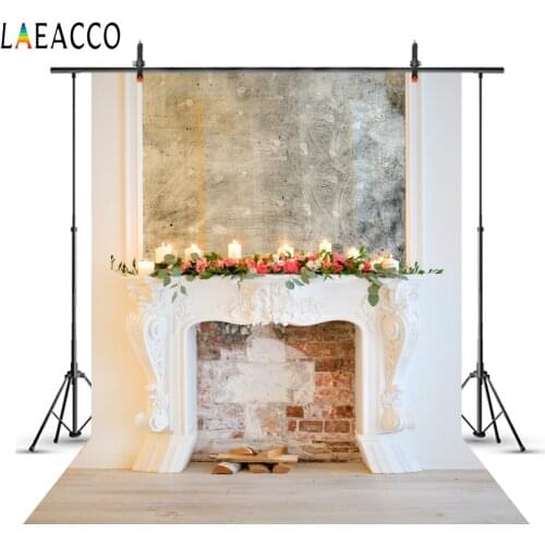 Laeacco Fireplace Candle Wood Wreath Brick Wall Children Portrait Photography Backgrounds Photo Backdrops Photocall Photo Studio