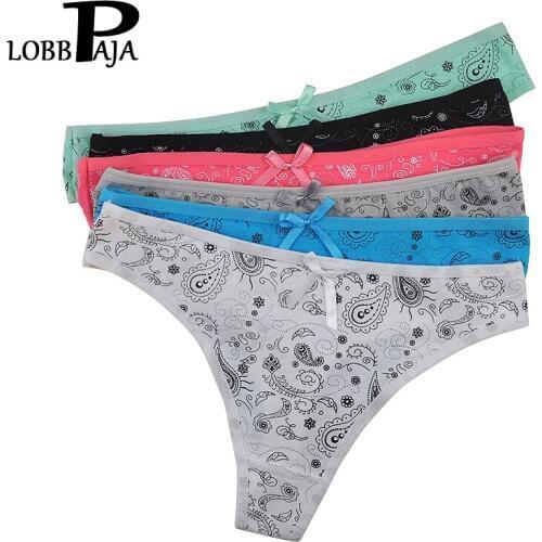 LOBBPAJA Lot 6 PCS Sexy Thongs G-Strings Women Cotton Underwear Panties Paisley Print Ladies Knickers Lingerie M L XL LP339