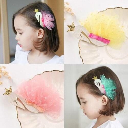 Cute Children Girls Pink Swan Princess Hair Clip Lace Beautiful Headband Hairpins Hair Accessories for Partty Birthday Gift