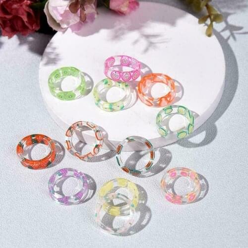 Fashion Fresh Fruits Transparent Resin Acrylic Ring For Women Girls New Design Strawberry Lemon Stackable Rings Finger Jewelry