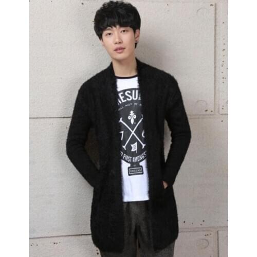Large fashion male Mohair medium long sweater coat seahorse wool knitted cardigan urban fashion Korean nightclub man