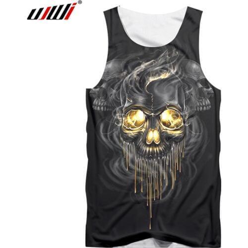 UJWI Mens Summer Tank Tops 3D Print Smoking Metal Skull Vest Hombre Fit Slim Jersey Sleeveless Tee Shirts Undershirts Dropship