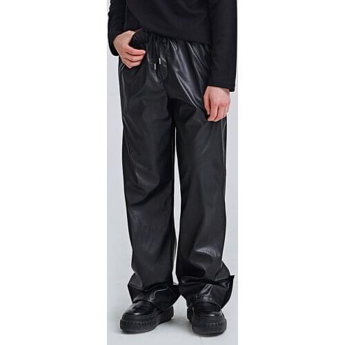 Mens pants retro versatile Pu black leather pants straight elastic waist loose casual large pants mens fashionable pants