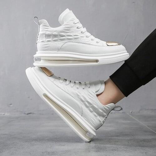 Mens Cowhide Casual Shoes High-top Lace-up Cushion Soft Soled Shoes Men Genuine Leather Sneaker Men Shoes