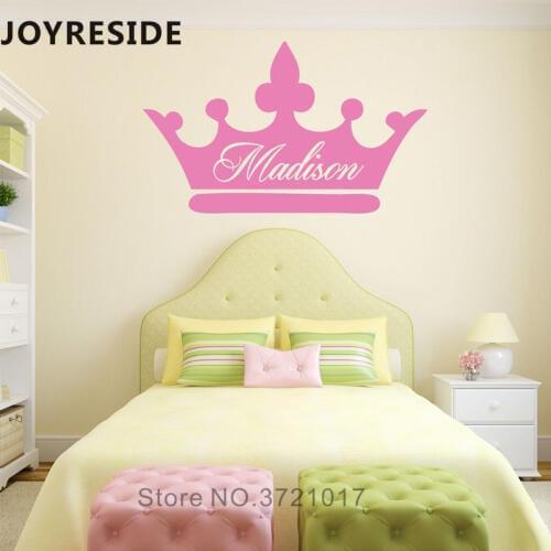 JOYRESIDE Crown Wall Sticker Custom Name Decal Baby Girl Princess Crown Wall Stickers Vinyl Design Personalized Name Decal WM401