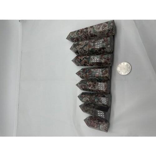 Natural aqua green cherry blossom mineral crystal healing wand hexagonal column point home decoration DIY gift decoration wicca