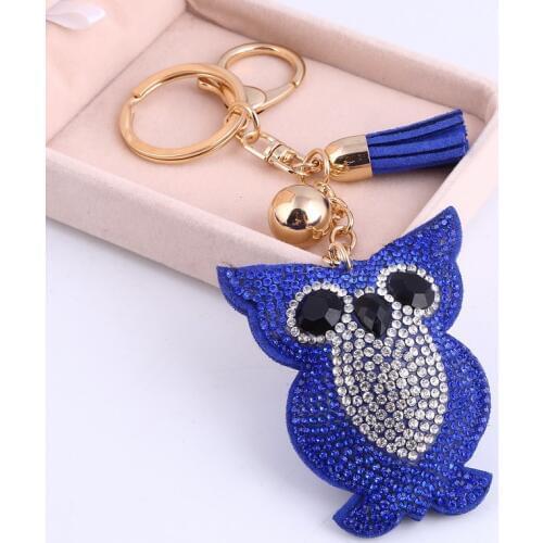 ZOSHI Cute Owl Pendant Keychain Leather Tassel Pendant Car Bag Rhinestone Key Ring Holder Crystal Charm Gold Silver Key Chains