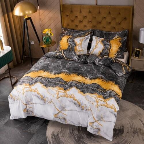 Luxury Bedding Set King Gold Bed Linen High Quality Comforter Bed Queen Size Marbling Duvet Cover