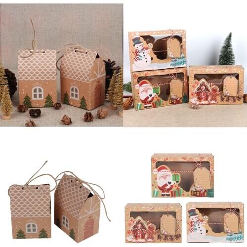 Christmas New Year Decorations Candy Boxes Gift Bags Mini House Shape Kraft Paper Gift Box Christmas Decor for Home Noel Navidad