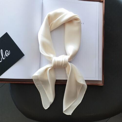 Fashion Plain Silk Satin Hair Scarf For Women Small Bag Scarfs Female 70*70cm Square Headbnd Cute Neck Scarves For Ladies White