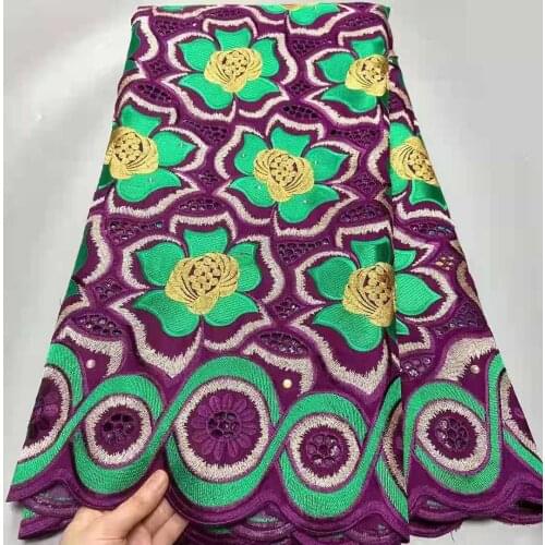 5 Yard Swiss Fabric 2021 Latest Heavy Beaded Embroidery African 100% Cotton Voile Lace Popular Dubai Style For wedding